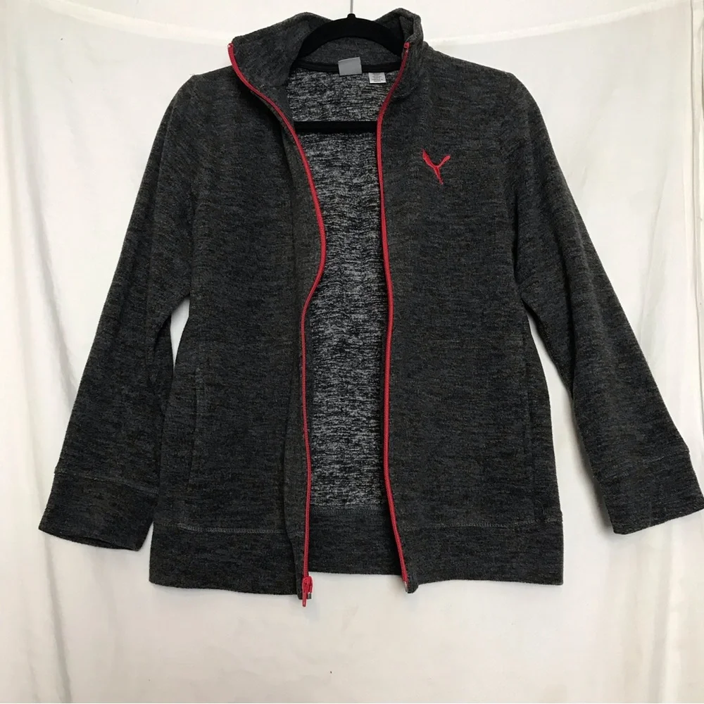 Puma Boys Gray Red Fleece Front Pocket Zip Up Sweatshirt Boys Youth Sz XL